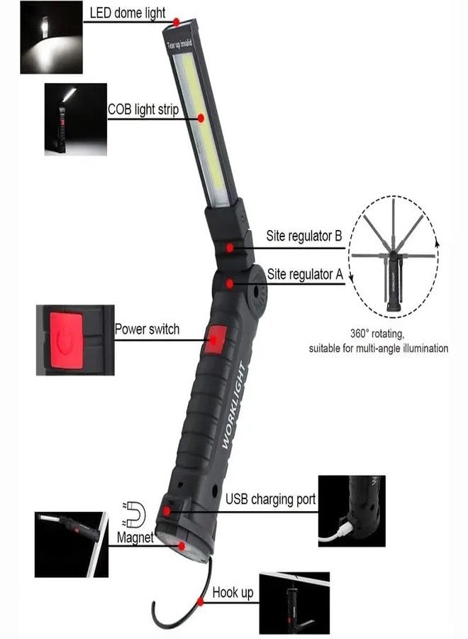 KUNYA LED Worklight Flashlight, COB Rechargeable Work Lights with Magnetic Base 360 Degree Rotate and 4 Modes Portable Flood Light Inspection Construction Light for Car Repair ramdom Color - Image 2